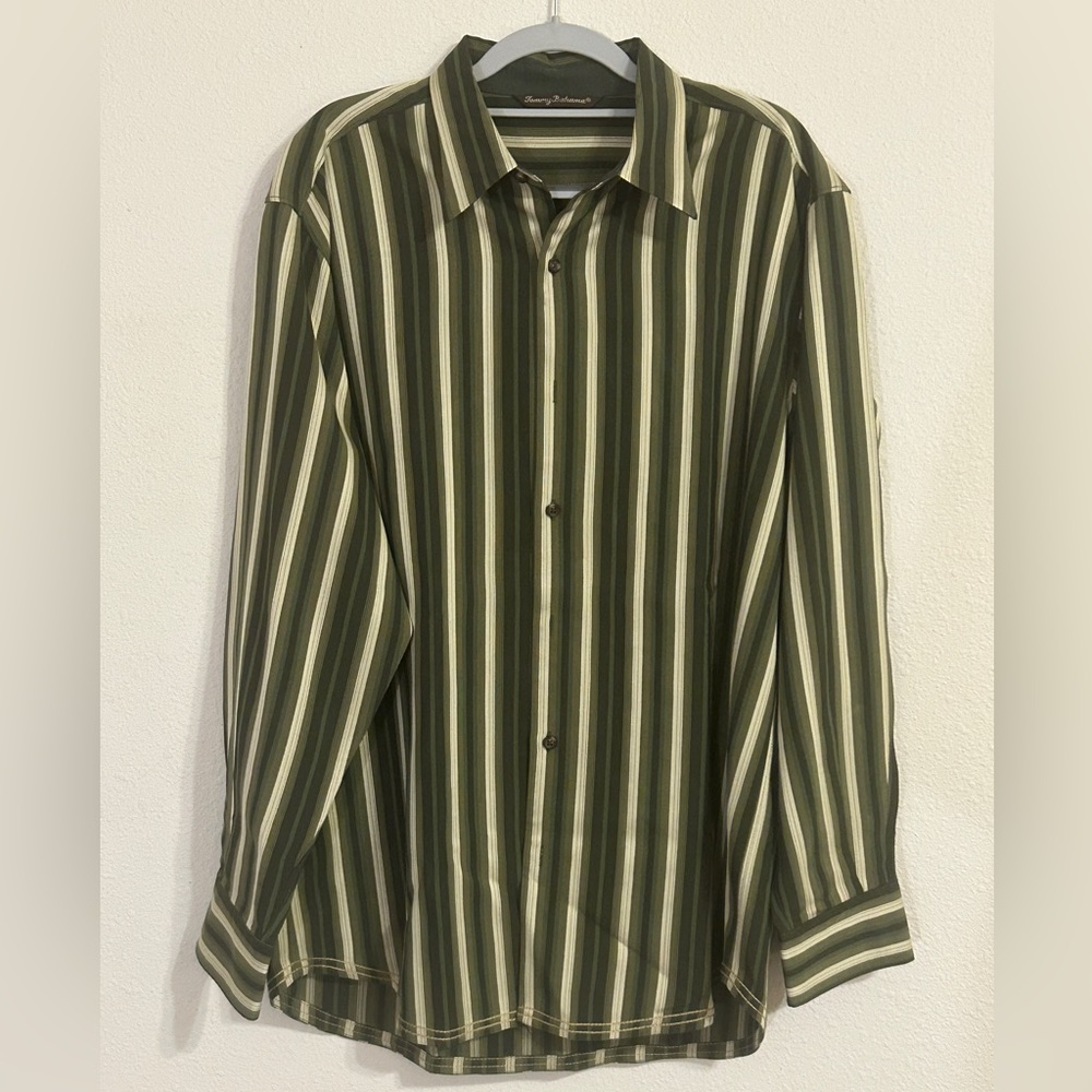 Tommy Bahama Vertical Striped Silk/Wool Blend Button-Down Long Sleeve Shirt